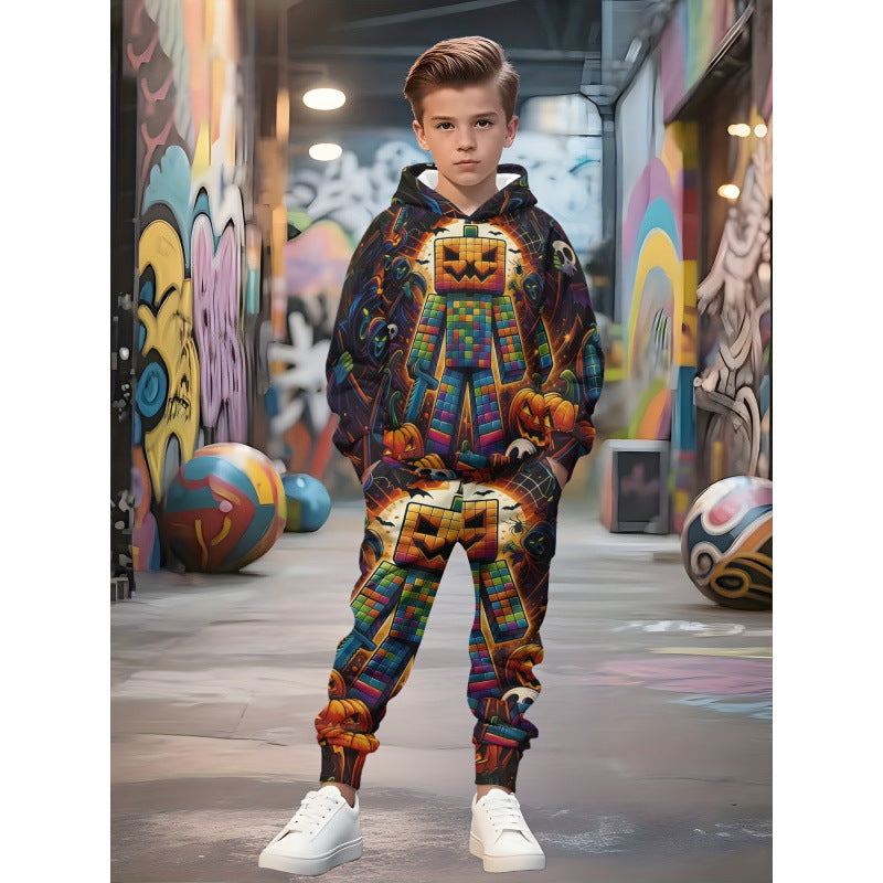 Unisex Kinder Jogginganzug mit Kapuzenpullover und detailreichem Auto-Print Shop Nory