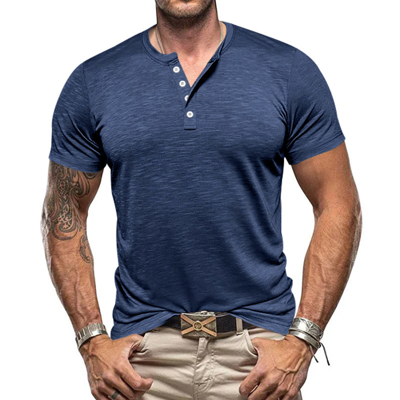 Herren Kurzarm-Henley-T-Shirt aus atmungsaktivem Baumwollmix mit modernem Schnitt
