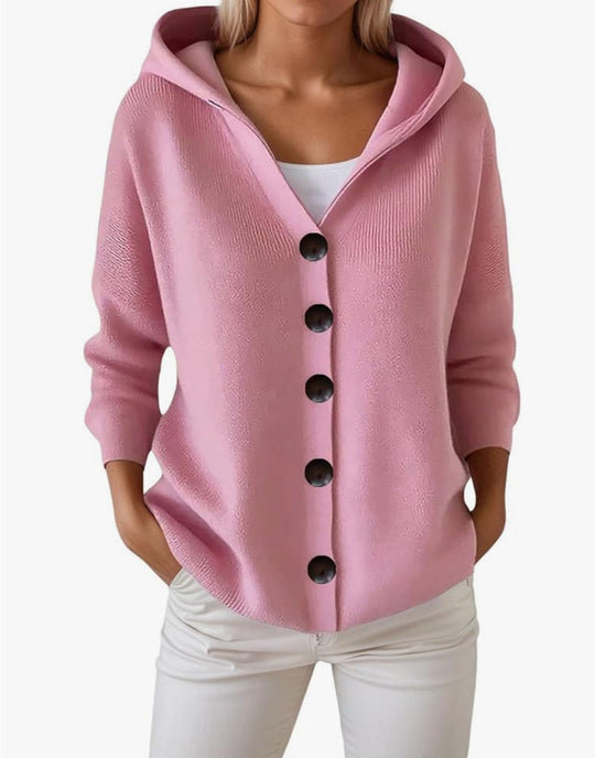 Damen Kapuzen-Strickjacke mit großen Holzknöpfen und seitlichen Eingrifftaschen Shop Nory