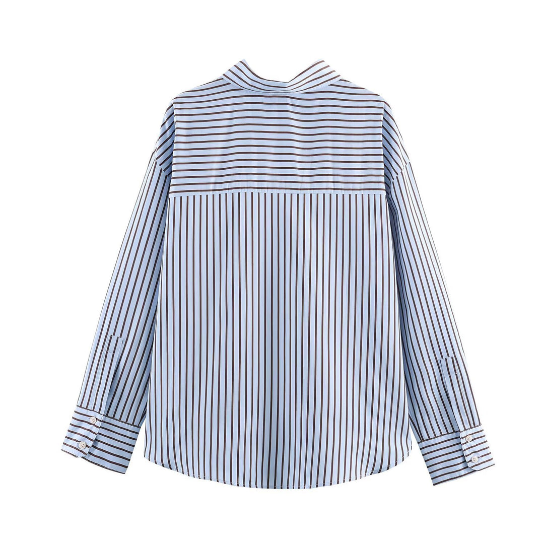 Damen Oversize Gestreifte Hemdbluse mit Kentkragen, durchgehender Knopfleiste und langen Manschetten Shop Nory