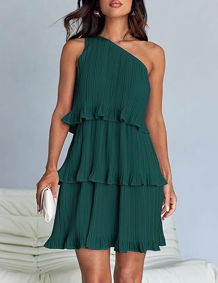 Damen Ärmelloses plissiertes Stufenkleid mit asymmetrischer Schulterpartie Shop Nory