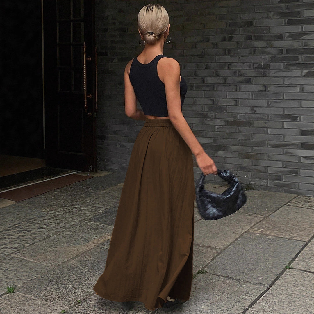 Damen Maxirock mit hoher Taille, Wickelbund und voluminösem Faltenfall Shop Nory