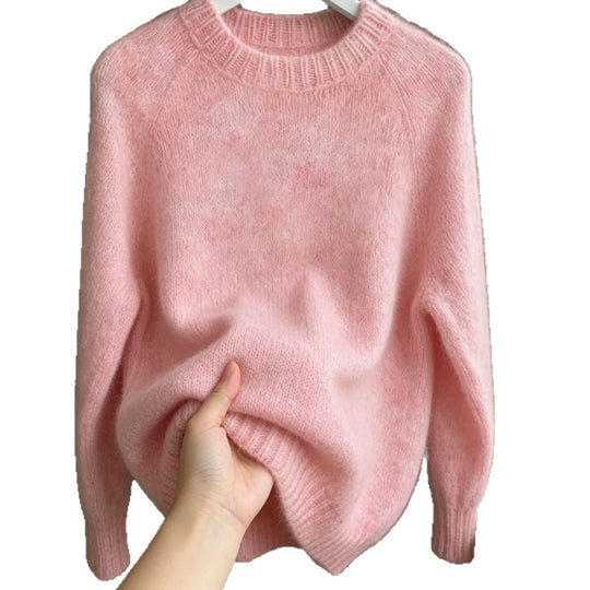 Damen Oversize Mohair‑Mix Rundhalspullover mit Raglanärmeln und geripptem Saum Shop Nory