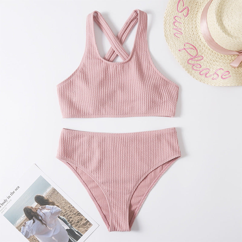 Damen Sportliches Bikini-Set mit hoch geschnittenem Slip und modischem Rückenträger Shopnory