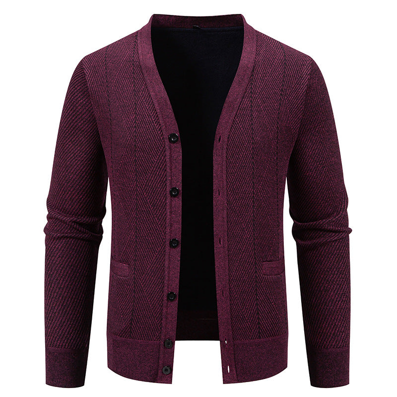 Herren Strukturierter Feinstrick-Cardigan mit Chevron‑Muster, V‑Ausschnitt und Eingrifftaschen Shop Nory