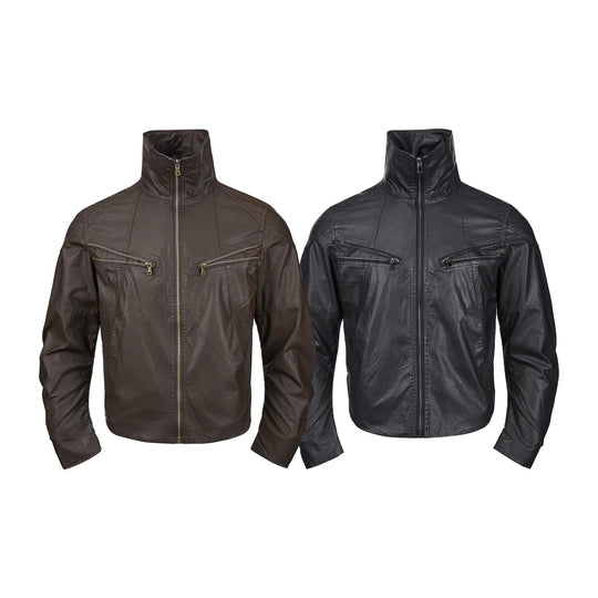 Herren Lederoptik‑Blouson mit hohem Stehkragen und Reißverschluss‑Brusttaschen Shop Nory