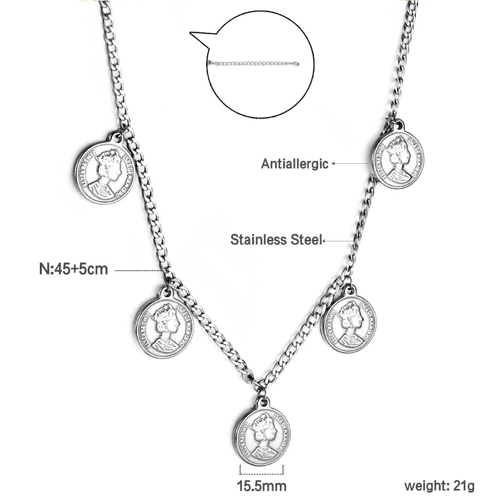 Damen Halskette mit modernen Münz-Anhängern aus rostfreiem Edelstahl Shop Nory