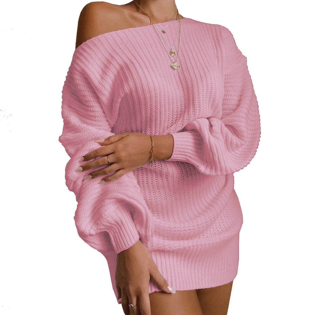 Damen Oversized Strickkleid mit offener Schulter und lässigem Schnitt