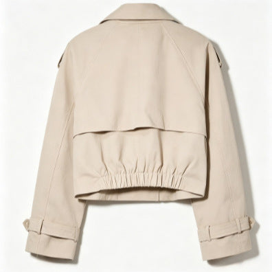 Damen Kurzschnitt Trenchcoat mit doppelreihiger Knopfleiste und Epauletten Shop Nory