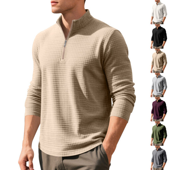 Herren Stepp-Quarter-Zip-Pullover mit Karomuster und Stehkragen Shop Nory