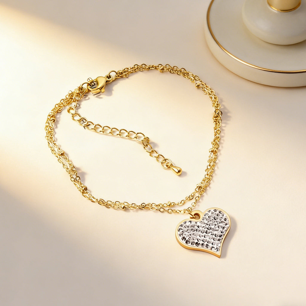 Damen Armband mit herzförmigem Anhänger aus 14K goldplattiertem Edelstahl Shop Nory