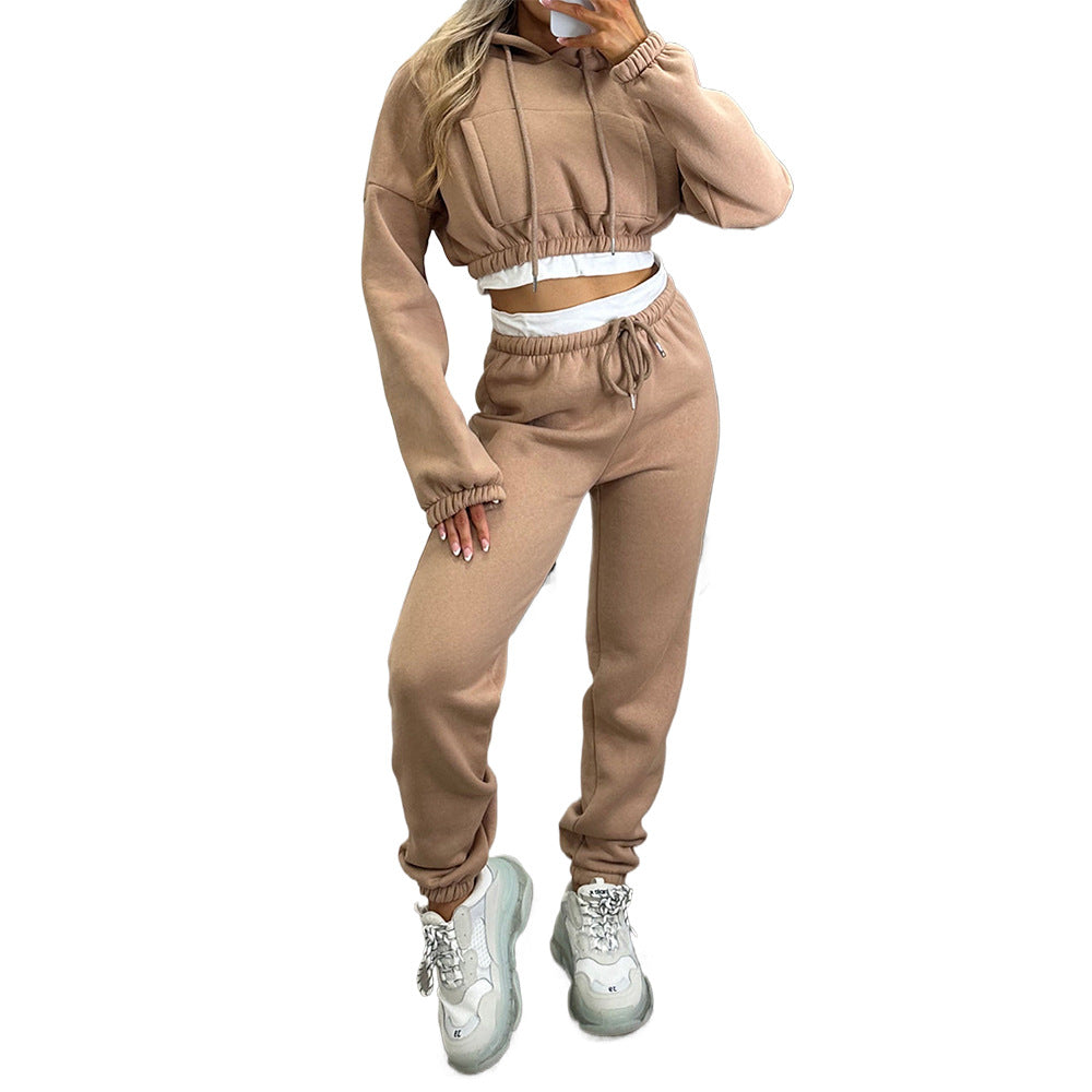 Damen Kurzschnitt-Kapuzenpullover und Hochtaillierte Jogginghose Set Shop Nory