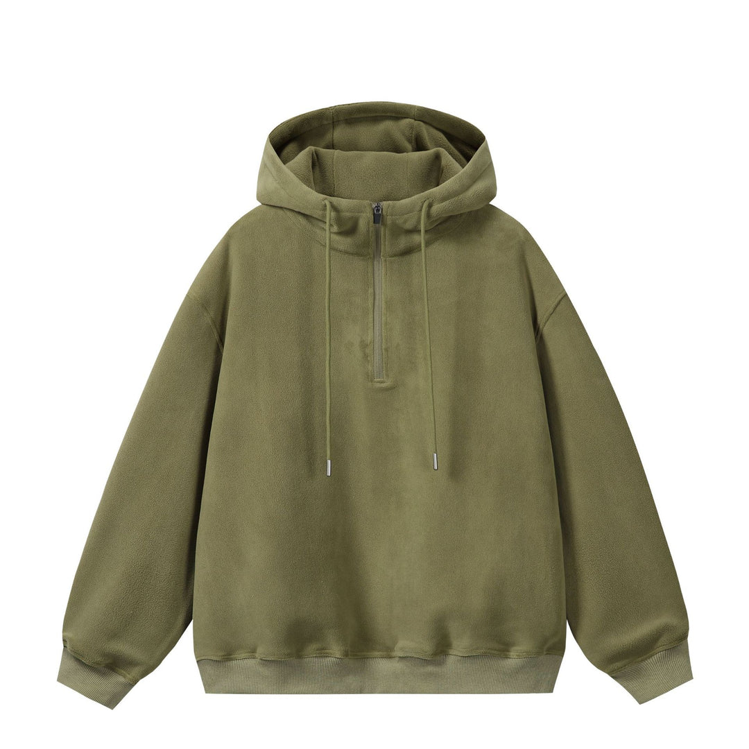 Unisex Oversize Fleece-Halbzip-Kapuzenpullover mit Kordelzug und Rippbündchen Shop Nory