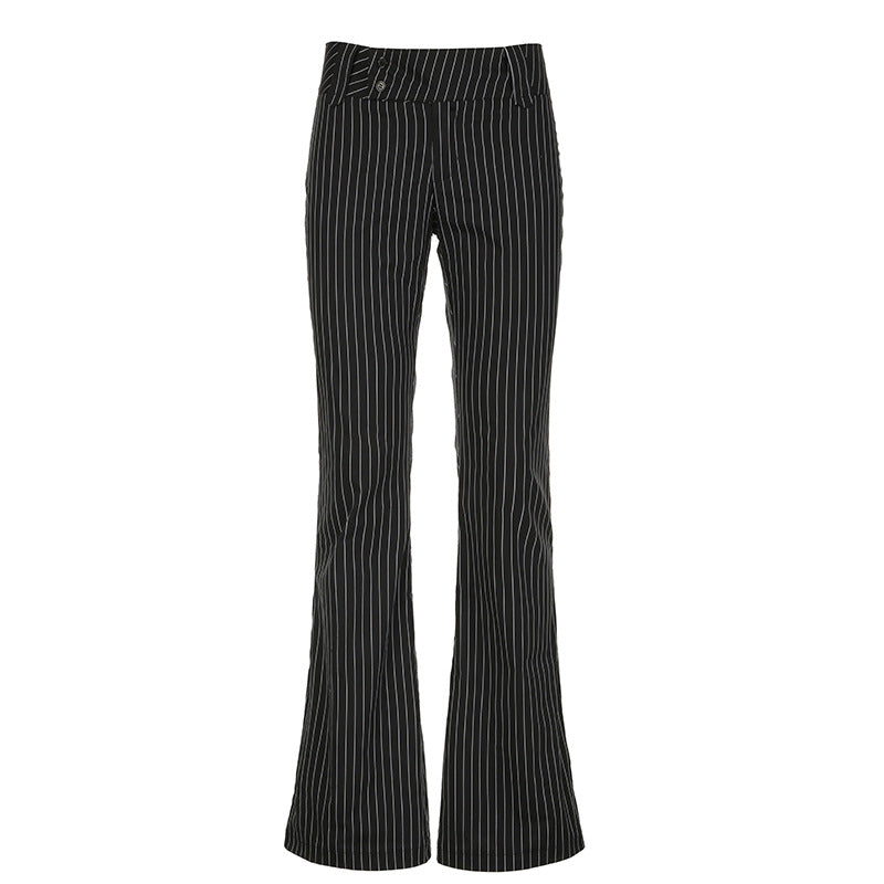 Damen nan Loungehose mit hohem Umschlagbund weitem Bein und feinem Streifenmuster Shop Nory