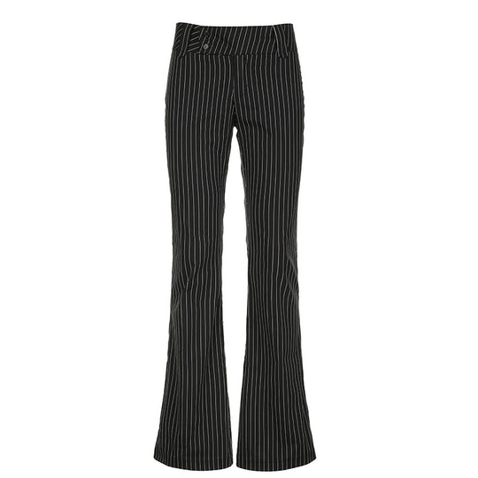 Damen nan Loungehose mit hohem Umschlagbund weitem Bein und feinem Streifenmuster Shop Nory