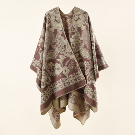 Damen Jacquard-gewebte Oversize-Ruana mit Ornamentik und offenem Kimono-Fall Shop Nory