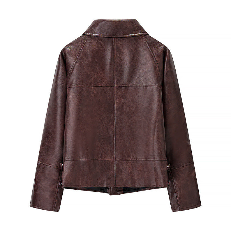 Damen Kurzjacke aus Kunstleder im Boxy‑Cut mit dekorativen Nahtdetails Shop Nory