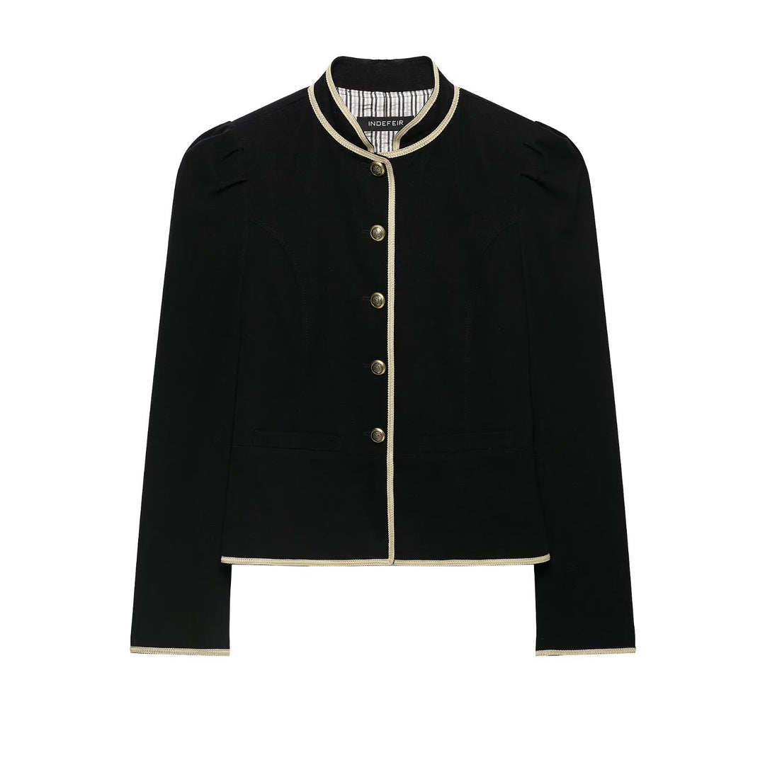 Damen Cropped Kurzblazer mit Stehkragen, Zierpaspel und Medaillonknöpfen Shop Nory