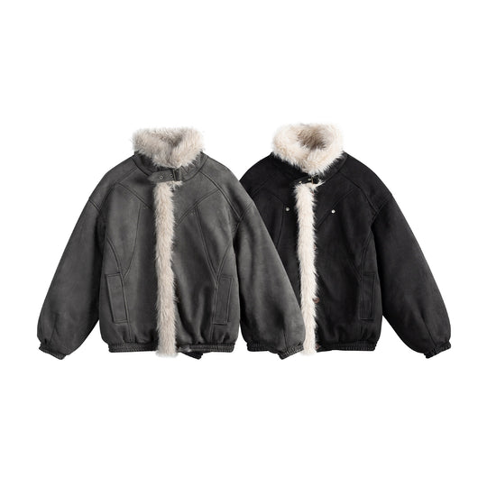 Damen Kurz geschnittene Velours‑Imitat Bomberjacke mit Teddybesatz und verstellbarem Halsriemen Shop Nory