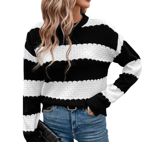 Damen Lässiger Strickpullover mit dekorativen Streifen Shop Nory