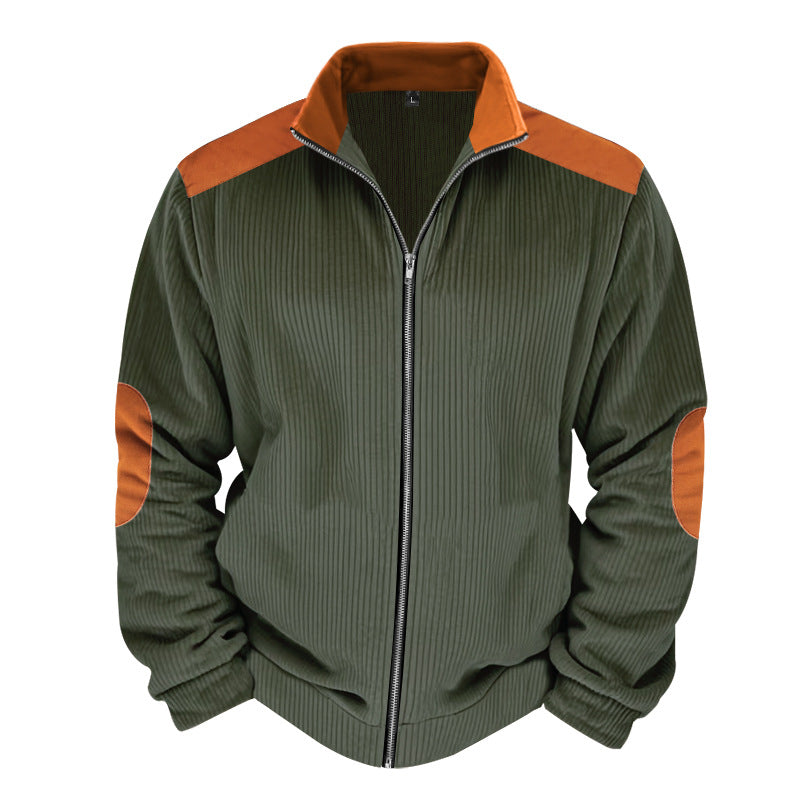 Herren Sportliche Zip-Jacke mit Rippenstruktur und Kontrastärmel