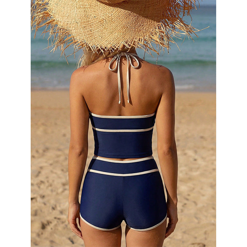 Damen Sportliches Bikini Set mit Crop-Top und High-Waist Shorts