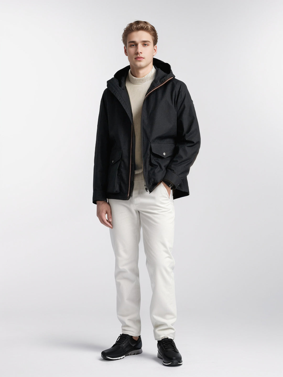 Herren Kurze wetterfeste Kapuzenjacke im Field-Style mit großen Pattentaschen Shop Nory