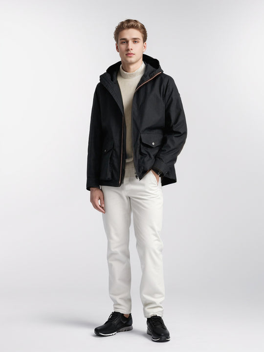 Herren Kurze wetterfeste Kapuzenjacke im Field-Style mit großen Pattentaschen Shop Nory