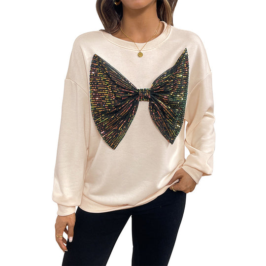 Damen Lässiger Pullover mit funkelndem Schleifenmotiv Shop Nory