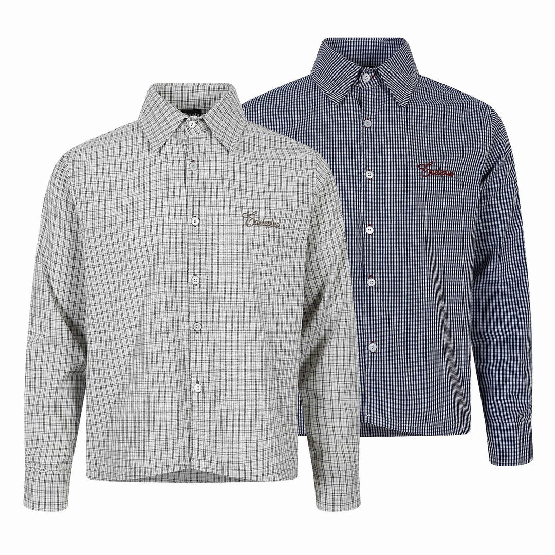 Herren Kariertes Gingham-Hemd mit Button-Down-Kragen und Bruststickerei Shop Nory