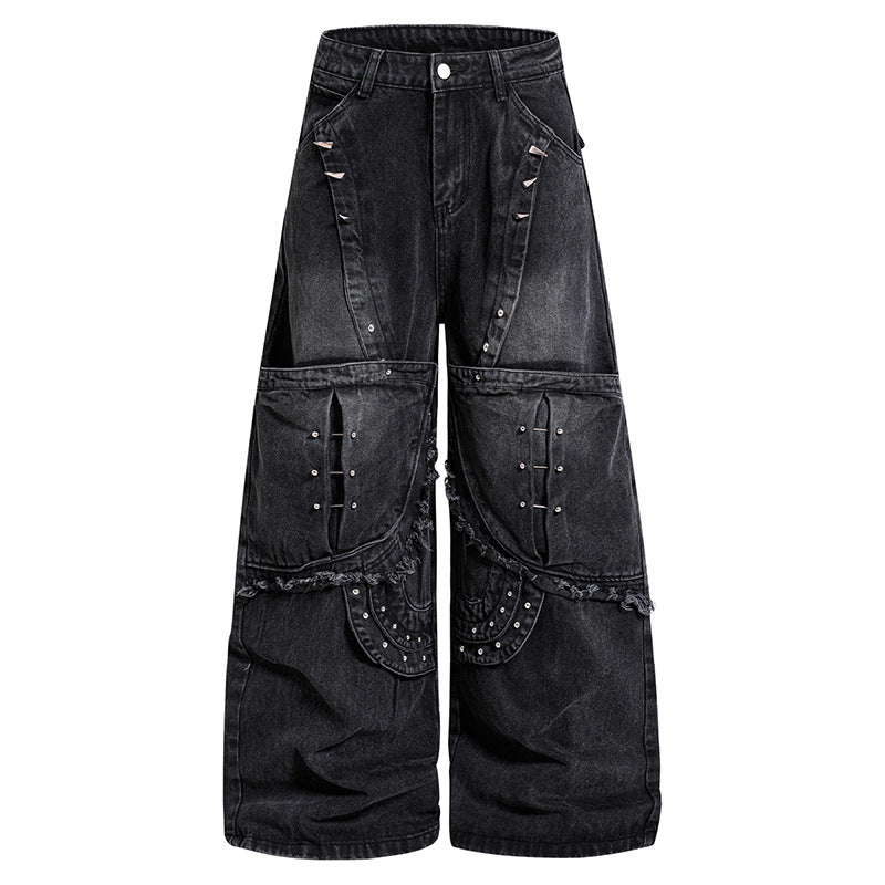 Damen Weite High‑Waist Denim‑Cargo‑Culotte mit Nieten und großen Pattentaschen Shop Nory