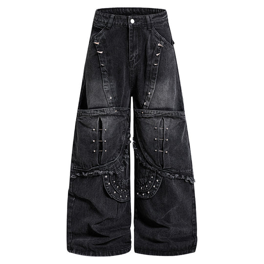 Damen Weite High‑Waist Denim‑Cargo‑Culotte mit Nieten und großen Pattentaschen Shop Nory