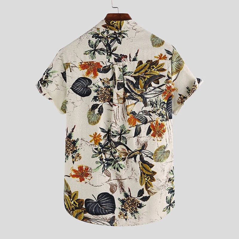 Herren Kurzarm-Henley-Hemd mit floralem Design und hochwertigem Baumwollmaterial