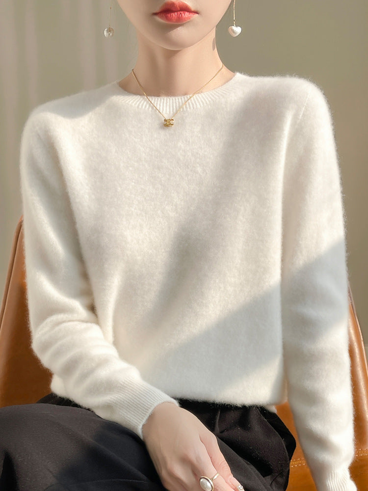 Damen Luxuriöser Kuschelstrick-Pullover mit Rundhals und Mohair-Optik Shop Nory