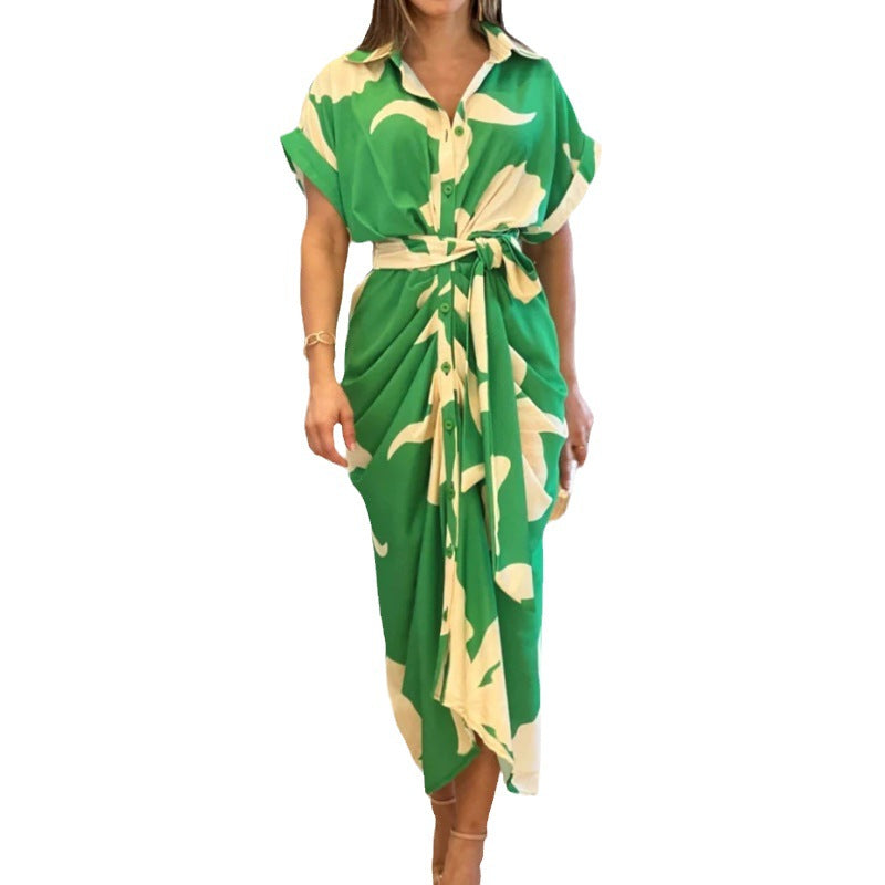 Damen nan Drapiertes Hemdmidikleid mit Taillenbindegürtel, seitlicher Drapage und Knopfleiste