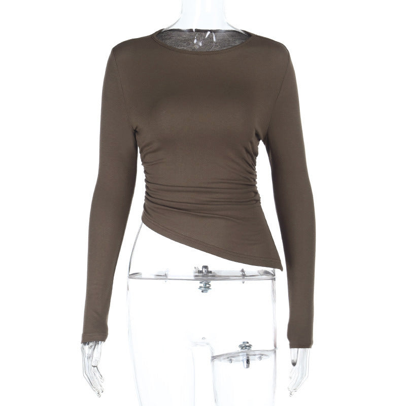 Damen asymmetrisches gerafftes bauchfreies Langarmshirt Shop Nory