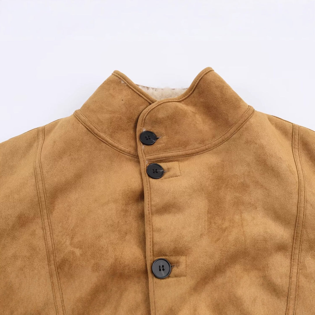 Damen Kurze Lammfellimitatjacke im Boxy‑Schnitt mit Stehkragen und großen Außentaschen Shop Nory