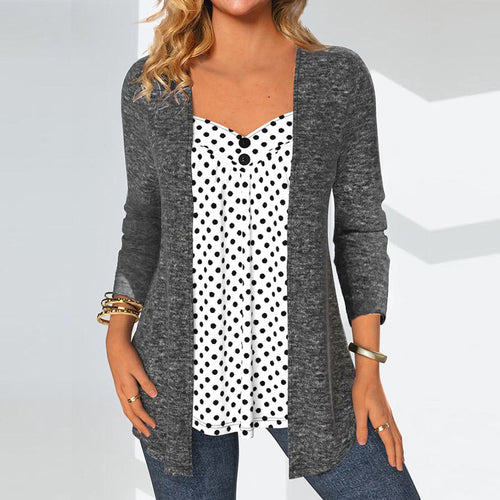 Damen Offener Longcardigan mit integriertem Tupfen-Einsatz und figurumspielender Innenbluse Shop Nory