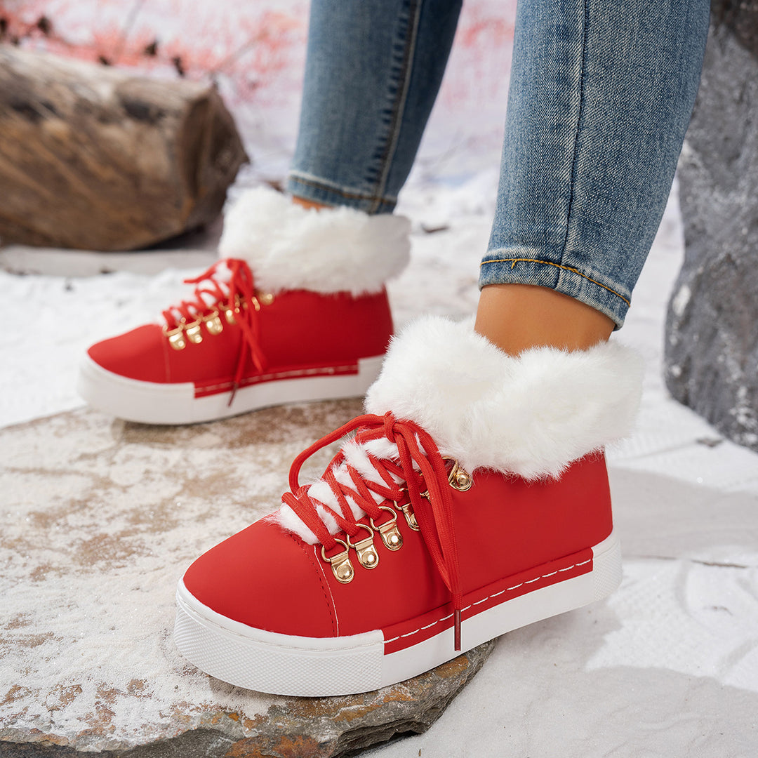 Damen Winterliche Sneaker-Stiefelette mit Kunstfellkragen und Plateau Shop Nory