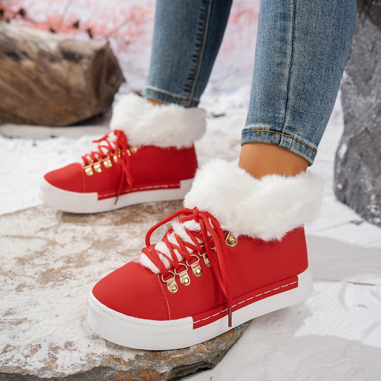 Damen Winterliche Sneaker-Stiefelette mit Kunstfellkragen und Plateau Shop Nory