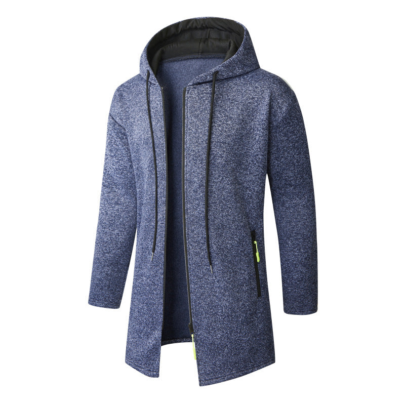 Herren Langer Strick-Kapuzenmantel mit Reißverschluss, Fleece-Innenseite & seitlichen Reißverschlusstaschen Shop Nory