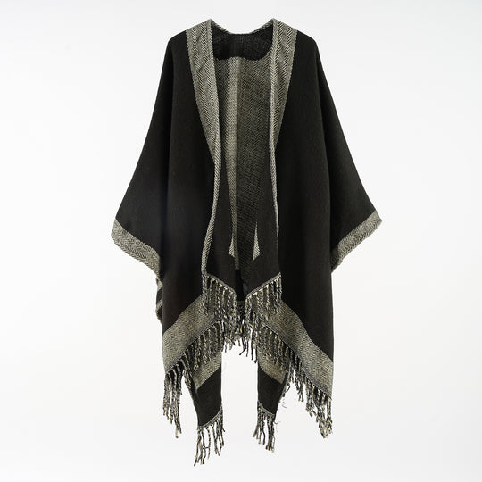 Damen Ruana‑Poncho mit Fransensaum und Fischgrät‑Webstruktur Shop Nory