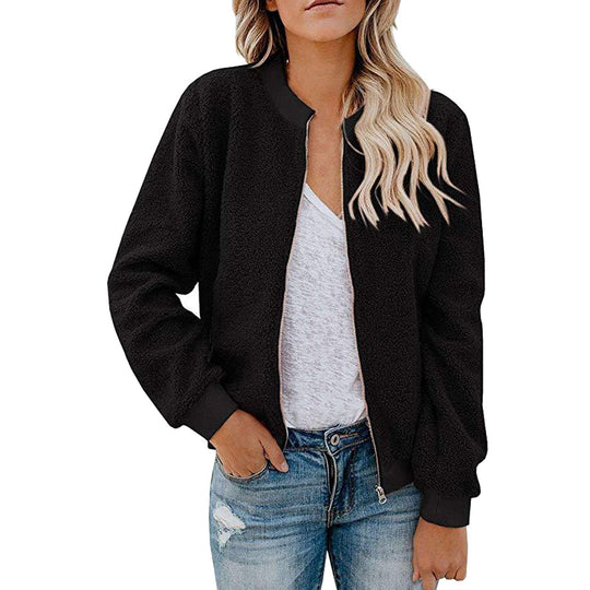 Damen Fleece Bomberjacke mit Stehkragen