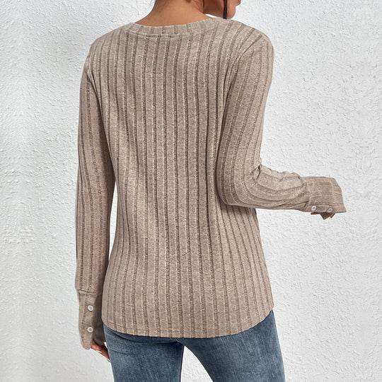 Damen Taillierter Rippstrick‑Pullover mit transparentem Spitzeneinsatz am V‑Ausschnitt Shop Nory