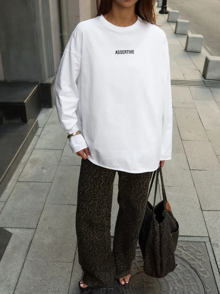 Damen Oversized Longsleeve-Sweatshirt mit Statement-Print und Rundhalsausschnitt Shop Nory