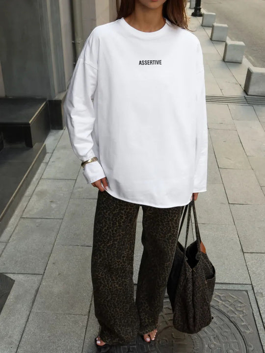 Damen Oversized Longsleeve-Sweatshirt mit Statement-Print und Rundhalsausschnitt Shop Nory