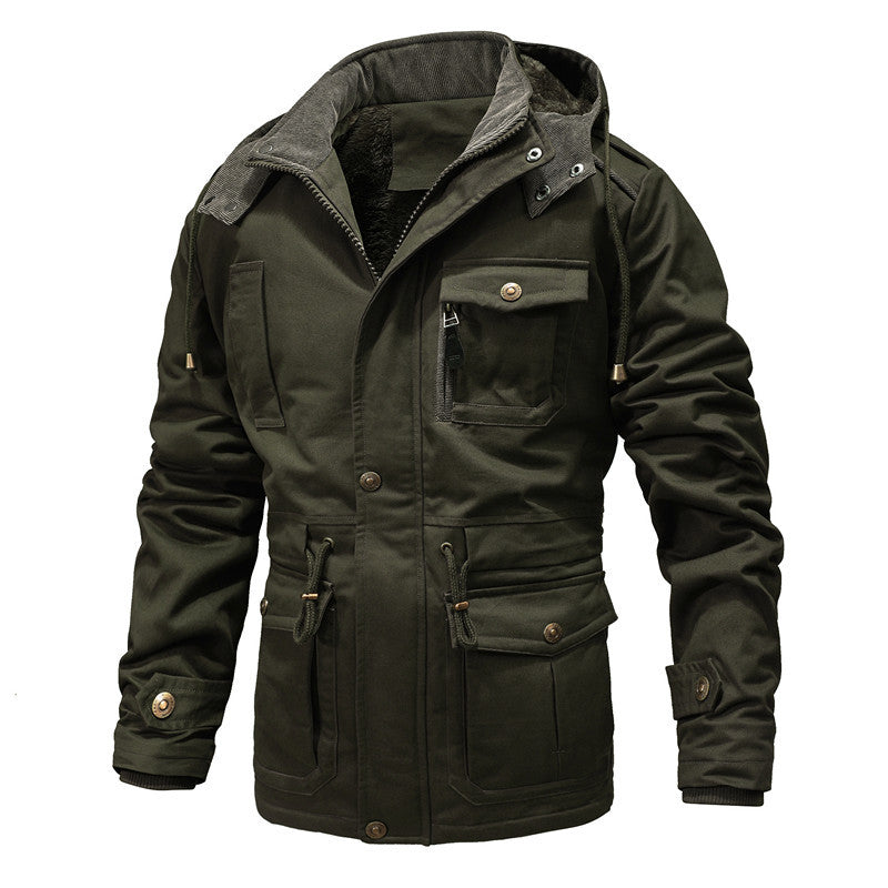 Herren Thermisch gefütterte Parka-Jacke mit Teddyfutter, Kapuze und Multifunktionstaschen Shop Nory
