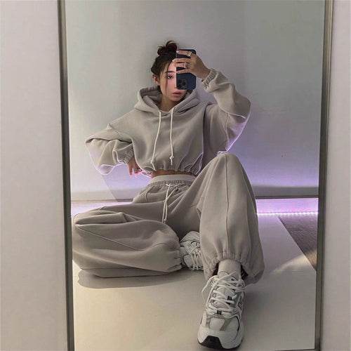 Damen Oversize-Hoodie und Jogginghose Set mit weichem Innenfutter, verstellbarer Kordel und hochgezogenem Bund Shop Nory