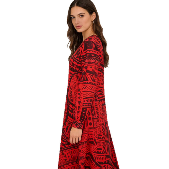 Damen Fließendes Maxikleid mit V-Ausschnitt, allover-geometrischem Print und weiter A-Linie Shop Nory