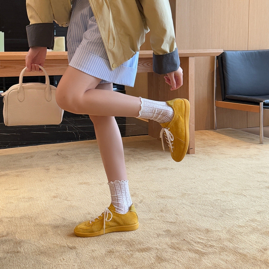 Damen Sportliche Sneakers aus hochwertigem Wildleder mit atmungsaktiver Innenstruktur und elastischer Schnürung Shopnory